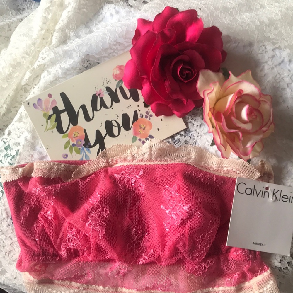 NWT Calvin Klein Pink and Ivory Lace Bandeau